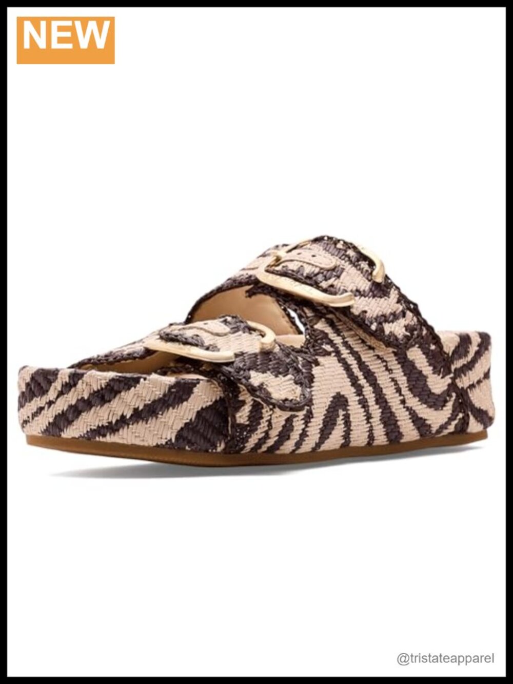 Cotton Two Band Slide Sandals Whipstitch Low Heel Open Toe Buckle